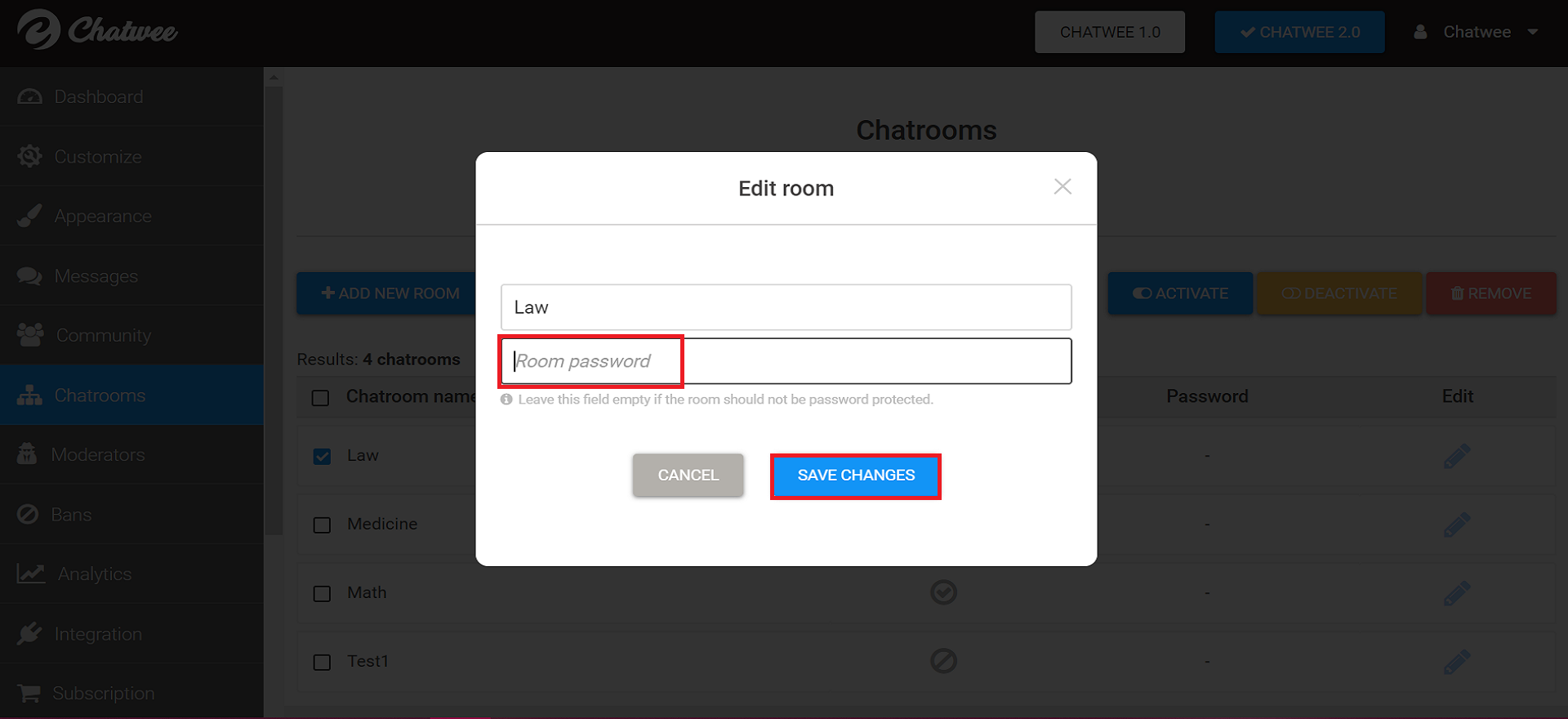 Chat room password Protection