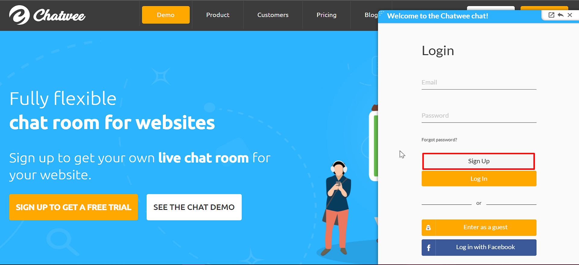 Chatwee live chat login options