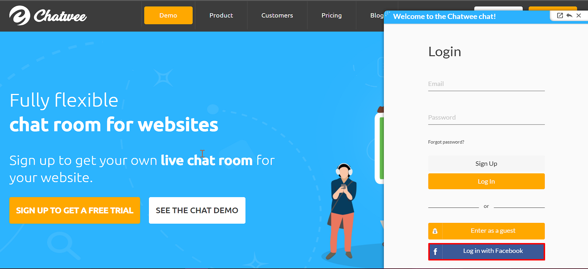 Chatwee live chat login options